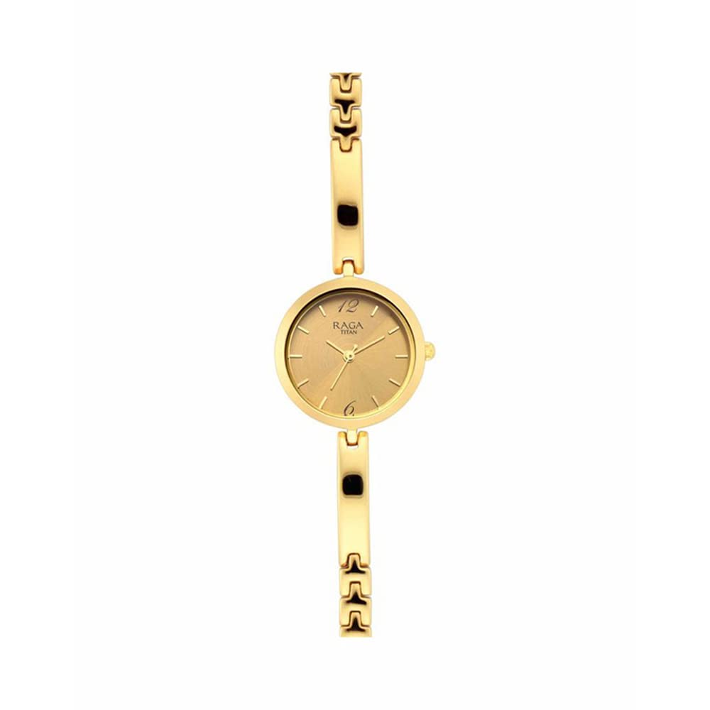 Titan Raga Viva Quartz Analog Champagne Dial Gold Metal Strap Watch for Women
