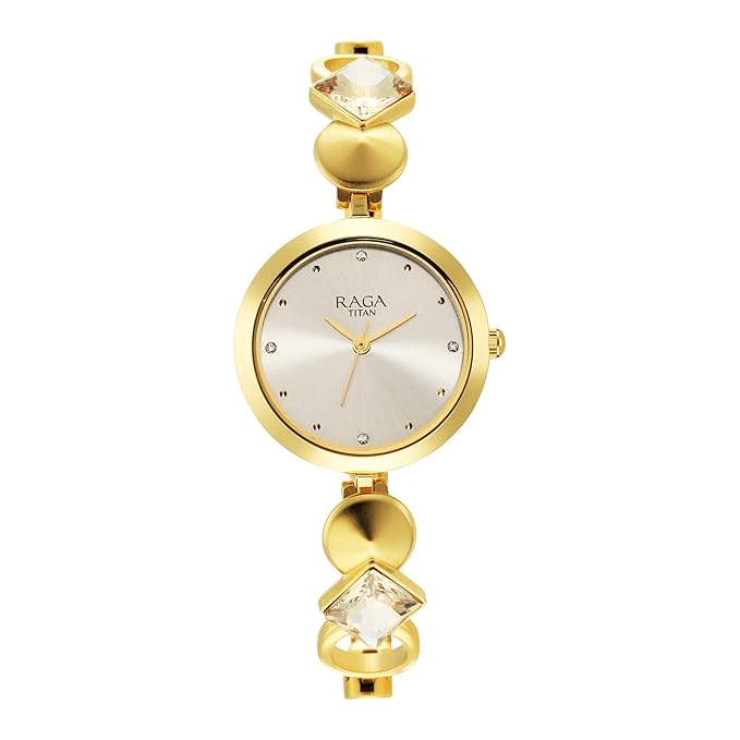 Titan Raga Love All Quartz Analog Silver Dial Gold Metal Strap Watch for Women