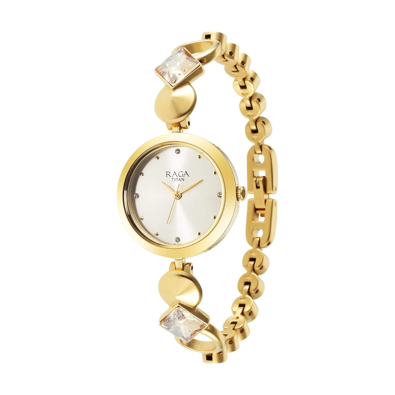 Titan Raga Love All Quartz Analog Silver Dial Gold Metal Strap Watch for Women