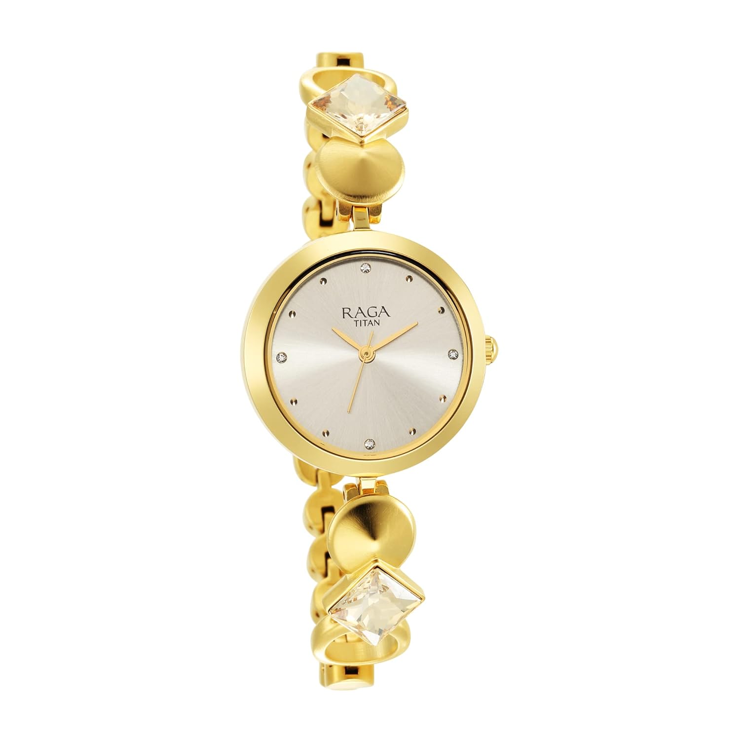 Titan Raga Love All Quartz Analog Silver Dial Gold Metal Strap Watch for Women