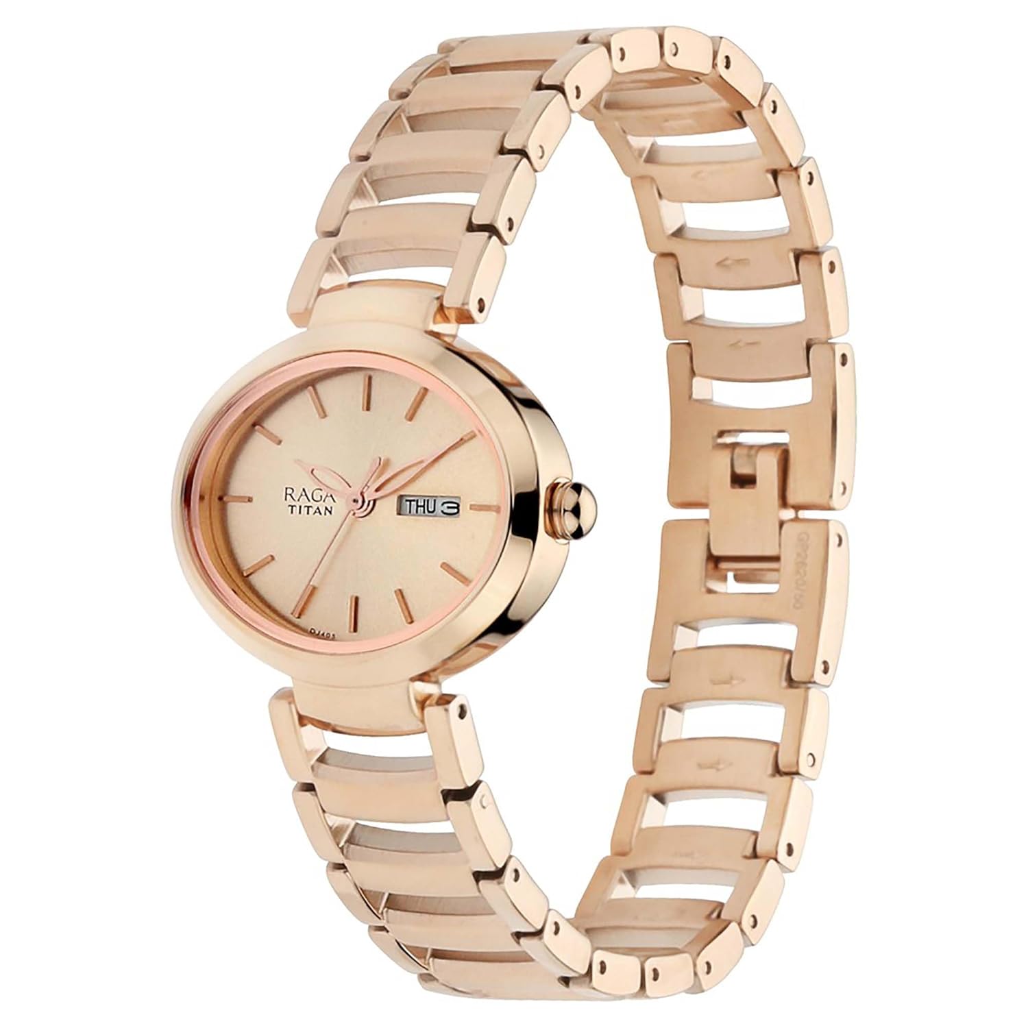 Titan Raga Viva Quartz Analog with Day and Date Rose Gold Dial Rose Gold Metal Strap Watch for Women
