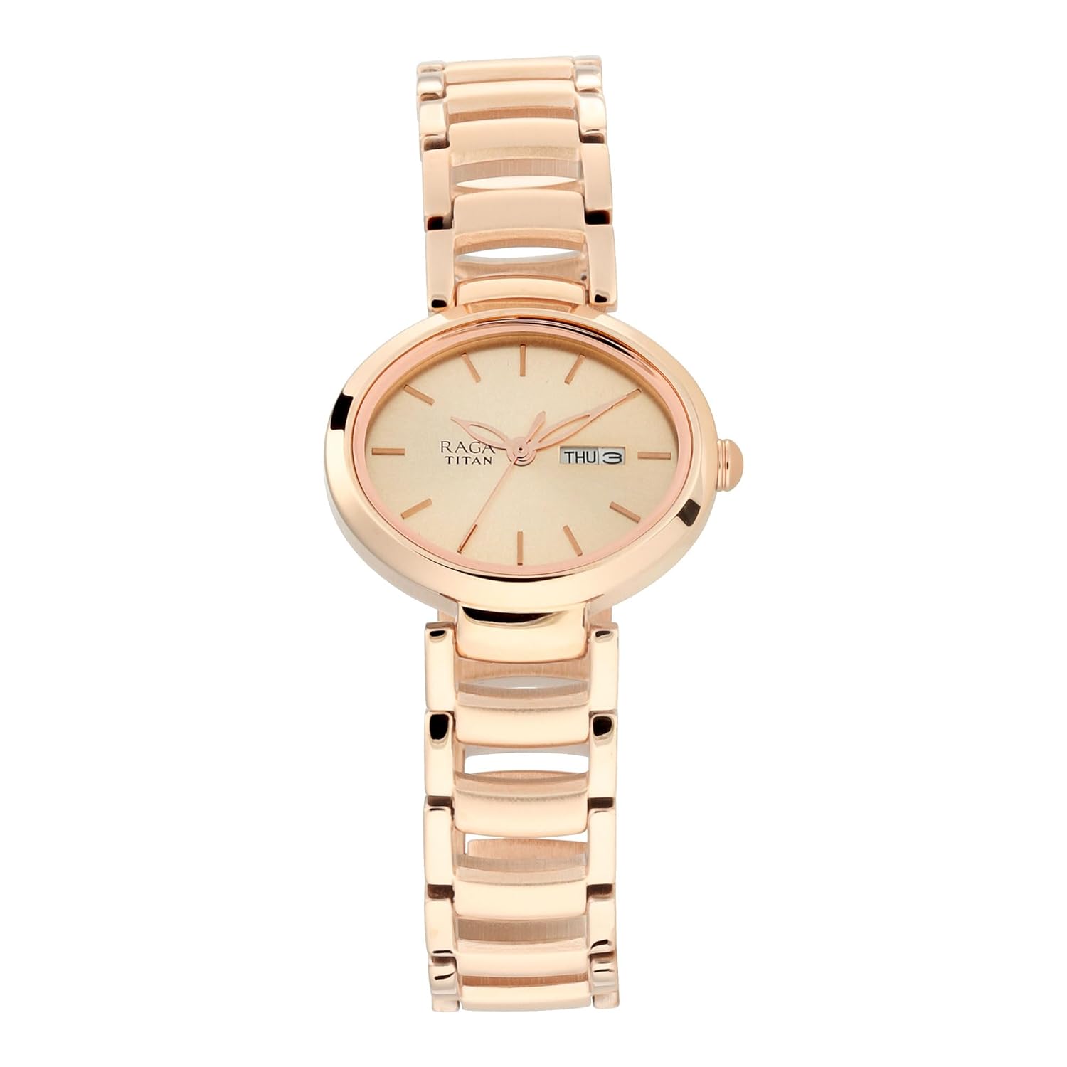 Titan Raga Viva Quartz Analog with Day and Date Rose Gold Dial Rose Gold Metal Strap Watch for Women