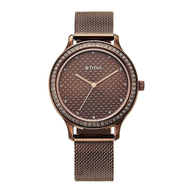 Titan Purple Superheads Quartz Analog Brown Dial Brown Stainless Steel Strap Watch For Women
