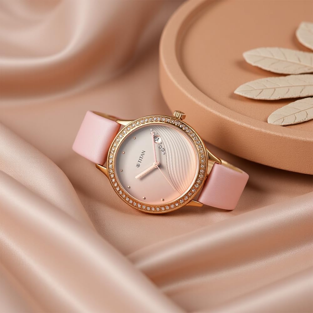 Titan Purple Glam It Up Pink Dial Analog with Date Strap Watch for Women