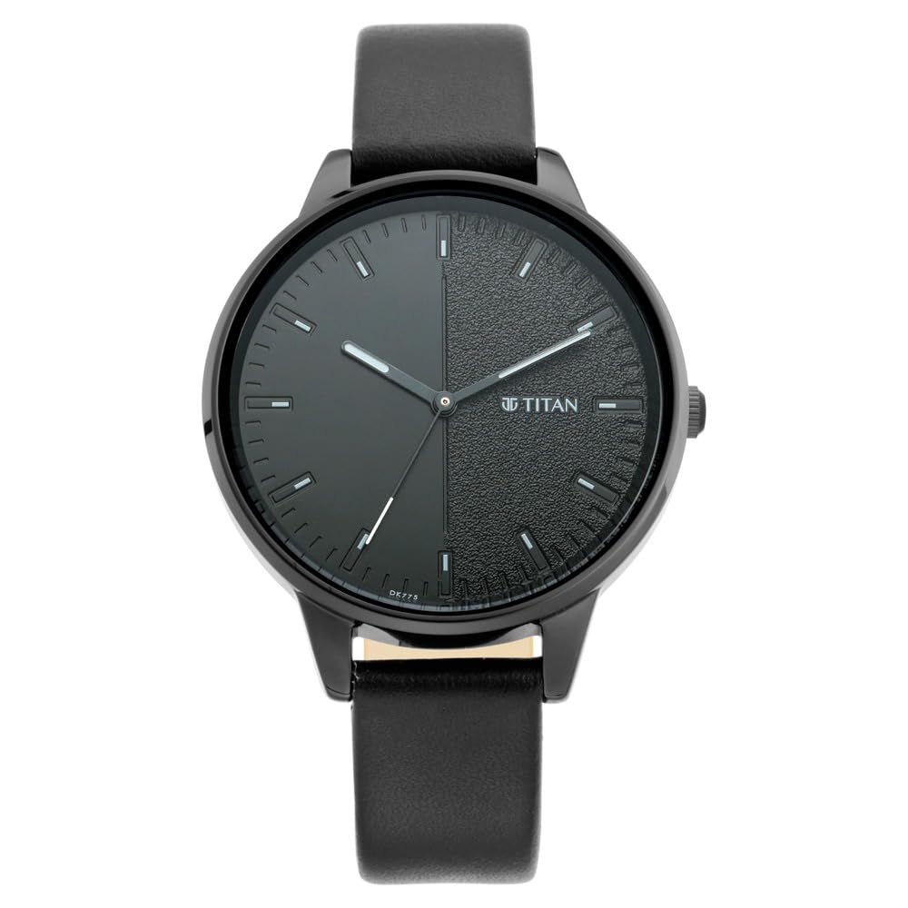 Titan Women's Precision Simplicity Watch: Black Gradient Dial with Leather Strap