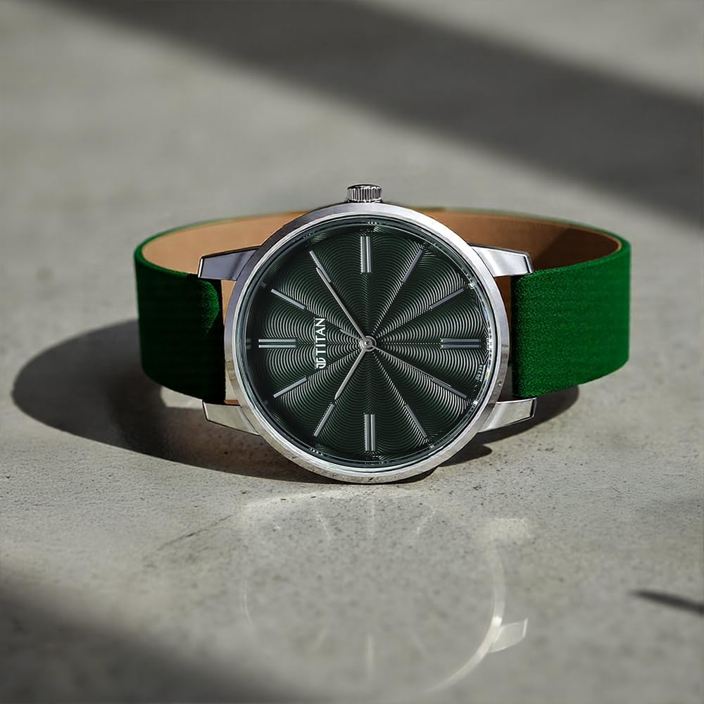 Titan Neo Quartz Analog Green Dial Leather Strap Watch For Women