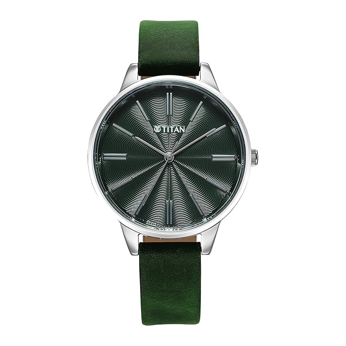Titan Neo Quartz Analog Green Dial Leather Strap Watch For Women