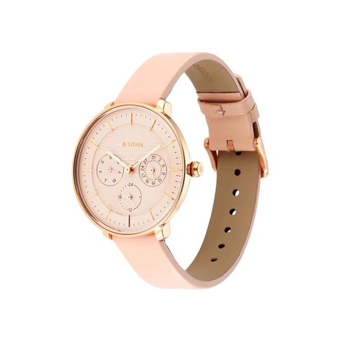 Titan Women's Svelte Rose gold: Multi-Function Watch with Leather Strap