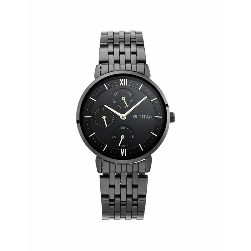 Titan Women's Regal: Roman Numeral Black Dial & Metal Strap Watch