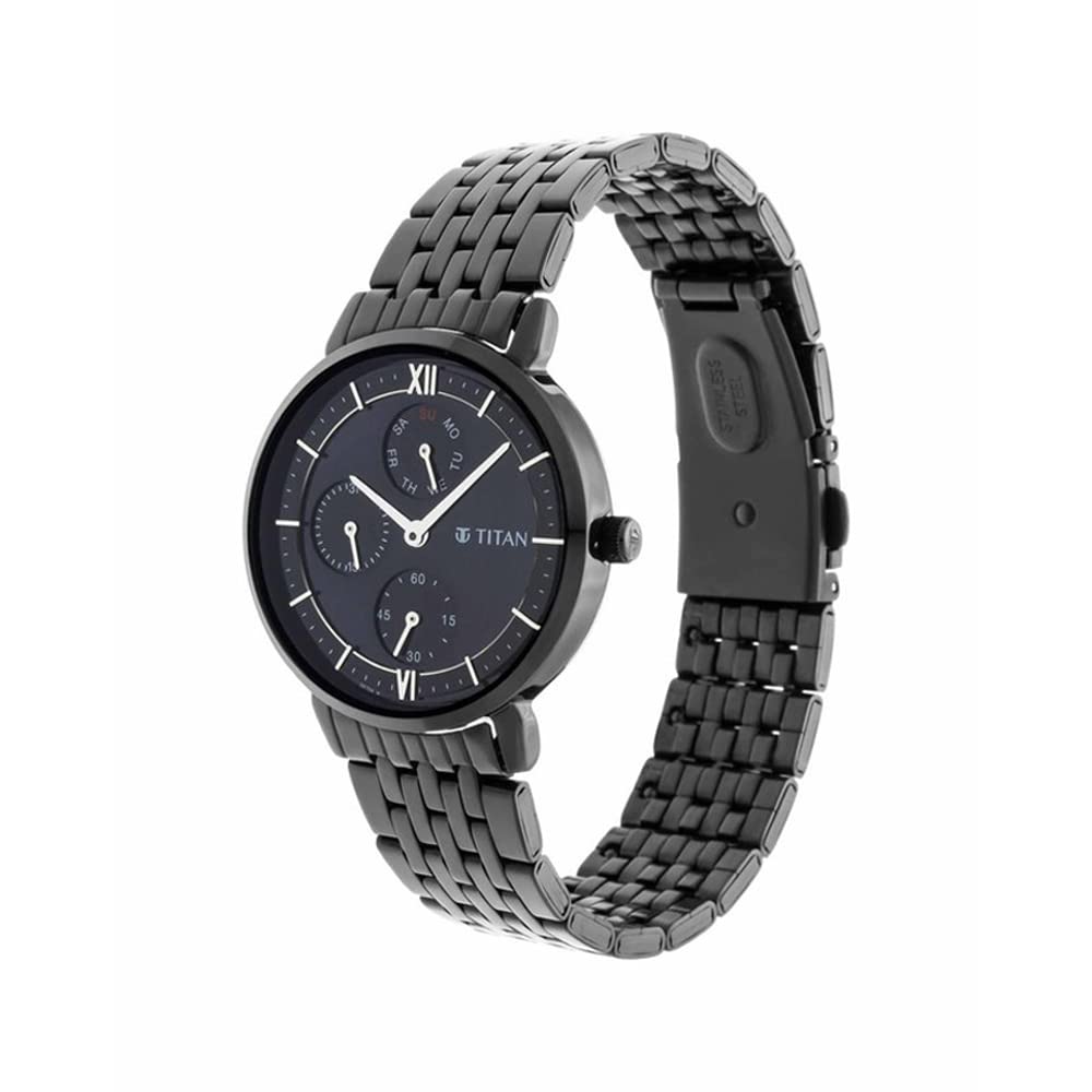 Titan Women's Regal: Roman Numeral Black Dial & Metal Strap Watch