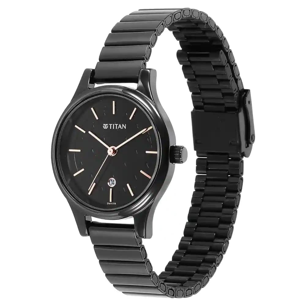 Titan Karishma Quartz Analog Black Round Dial Black Stainless Steel Strap Watch For Women