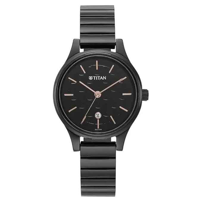 Titan Karishma Quartz Analog Black Round Dial Black Stainless Steel Strap Watch For Women