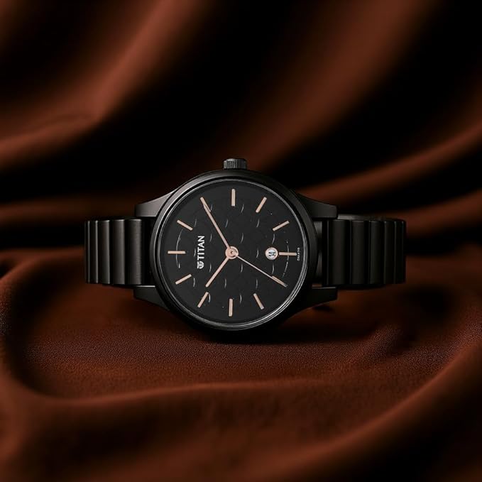 Titan Karishma Quartz Analog Black Round Dial Black Stainless Steel Strap Watch For Women