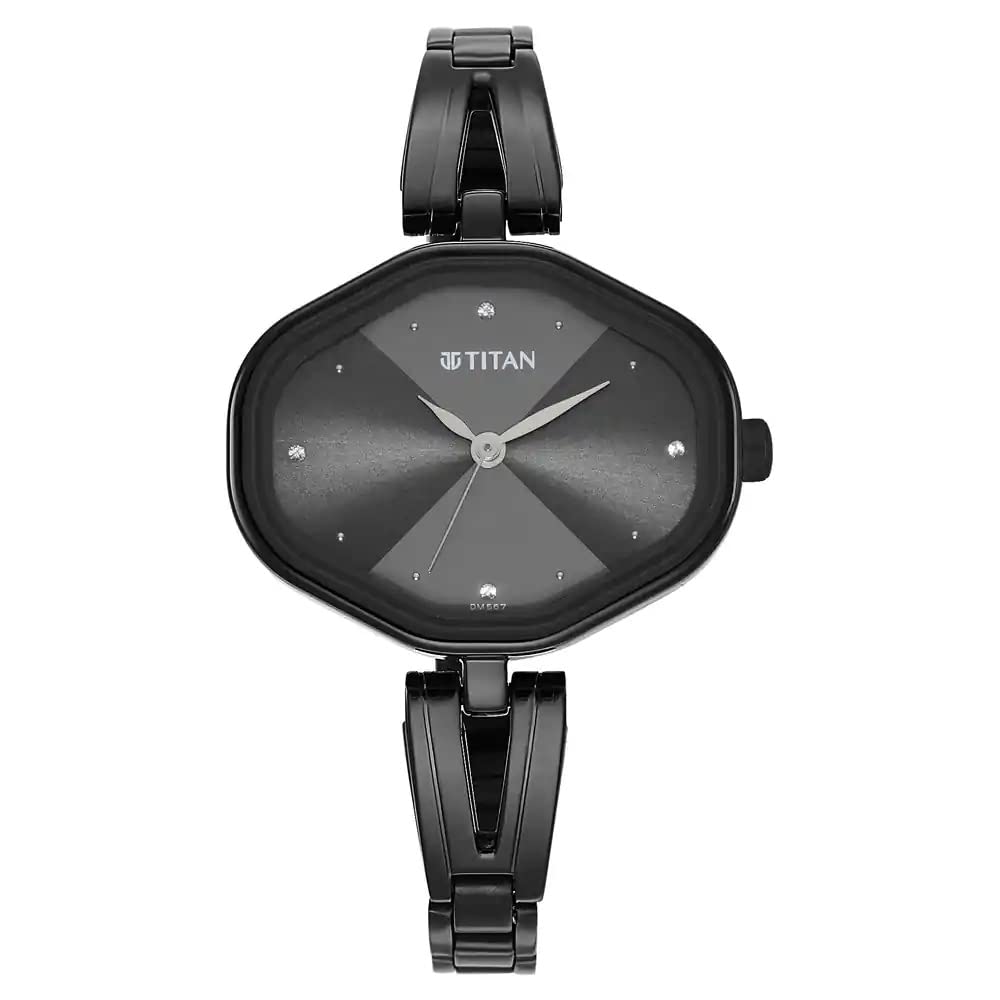 Titan Karishma Quartz Analog Black Dial Black Stainless Steel Strap Watch For Women