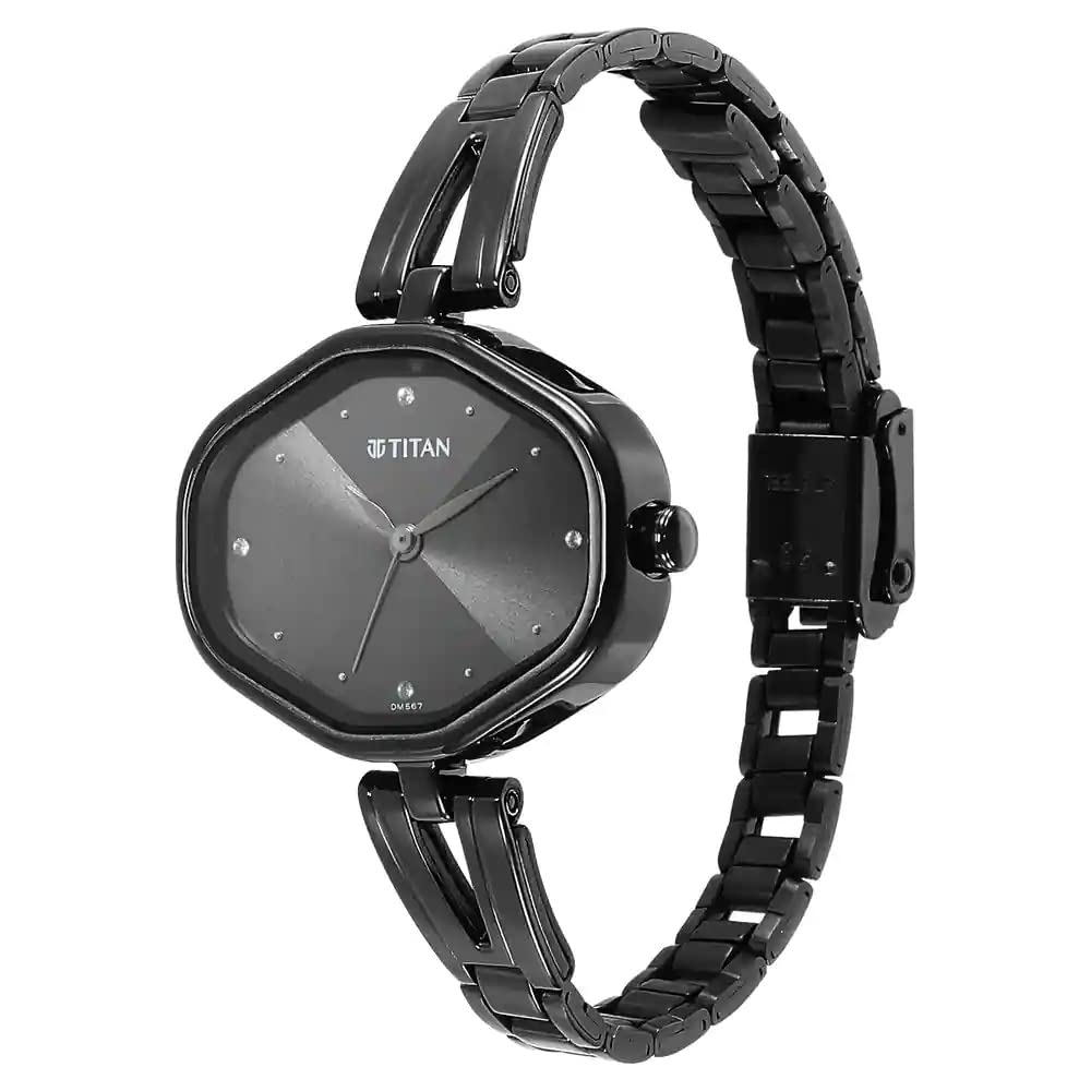Titan Karishma Quartz Analog Black Dial Black Stainless Steel Strap Watch For Women