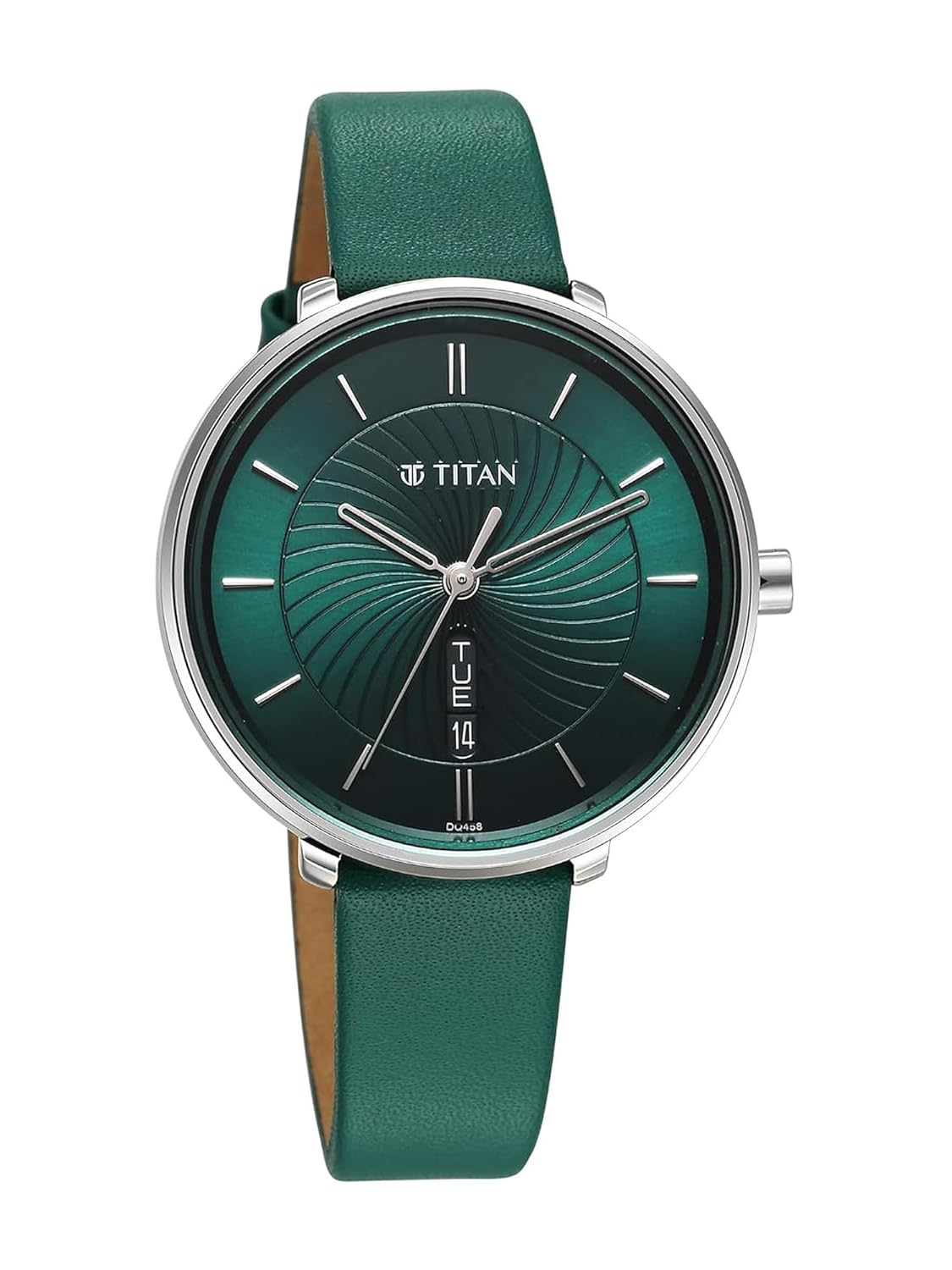 Titan Neo Analog with Day and Date Green Dial Green Color Leather Strap Watch For Women