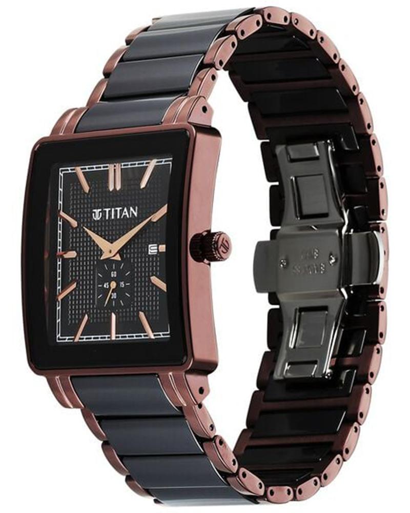 Titan Regalia Shaped Ceramic Quartz Analog with Date Black Dial Steel & Ceramic Strap Watch For Men