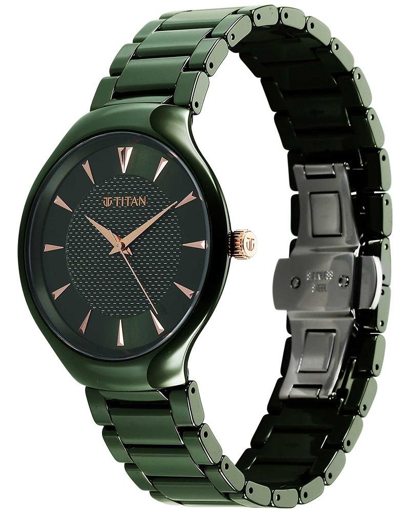 Titan Regalia Ceramics Quartz Analog Green Dial Green Color Ceramic Strap Watch For Men