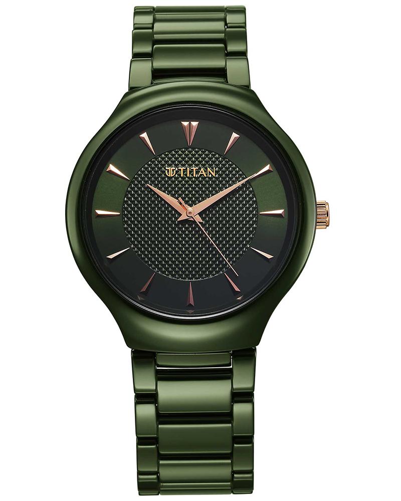 Titan Regalia Ceramics Quartz Analog Green Dial Green Color Ceramic Strap Watch For Men