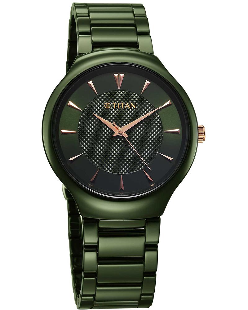 Titan Regalia Ceramics Quartz Analog Green Dial Green Color Ceramic Strap Watch For Men