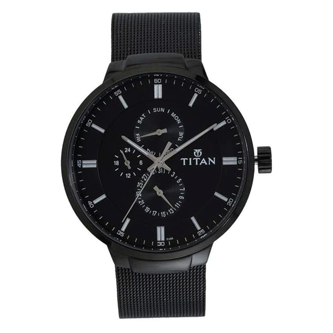 Titan Workwear Black Dial Quartz Multifunction Stainless Steel Strap watch for Men
