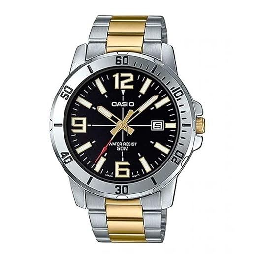 Casio Analogue Men's Watch (Black Dial Gold Colored Strap)