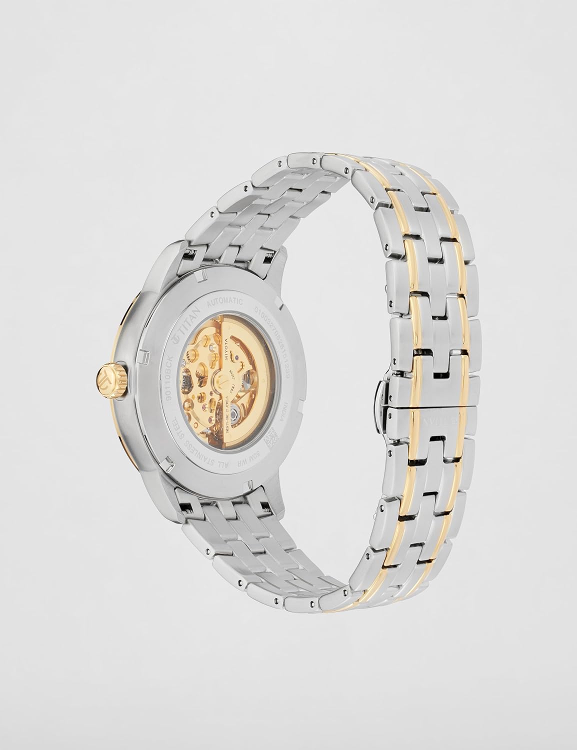 Titan Golden Heart Skeletal Automatic Analog with Silver Dial Dual-Tone Stainless Steel Strap Watch for Men