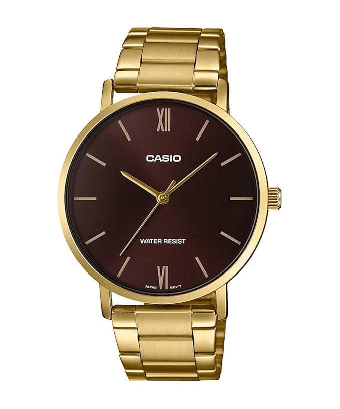 Casio Analogue Men's Watch (Brown Dial Gold Colored Strap)