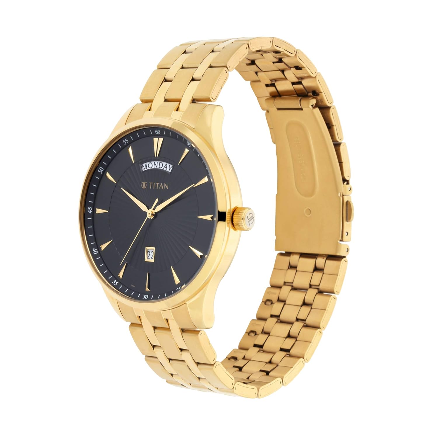 Titan Regalia Opulent Black Dial Analog with Day and Date Stainless Steel Strap watch for Men