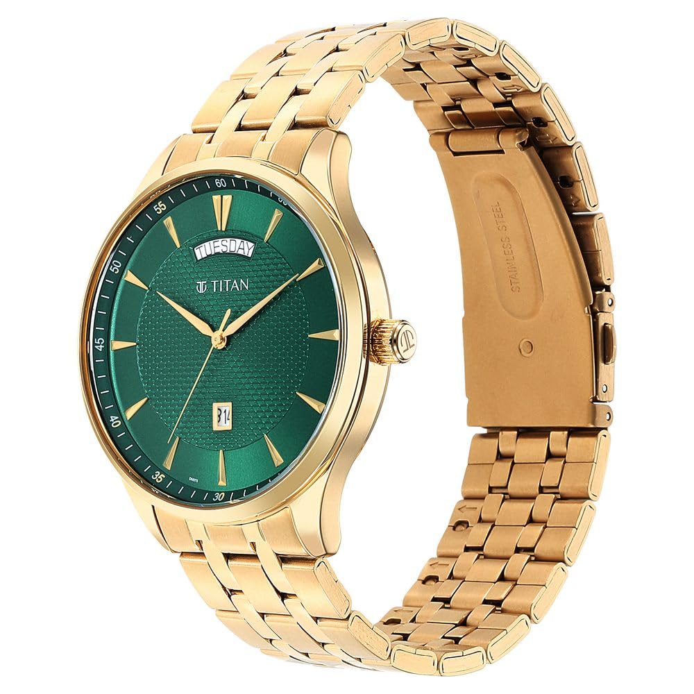 Titan Opulent Green Dial Analog Stainless Steel Strap watch for Men