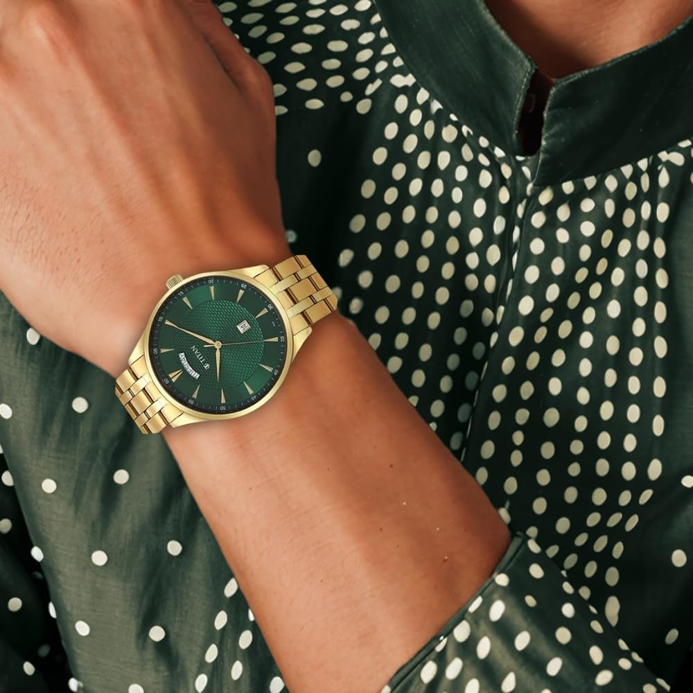 Titan Opulent Green Dial Analog Stainless Steel Strap watch for Men