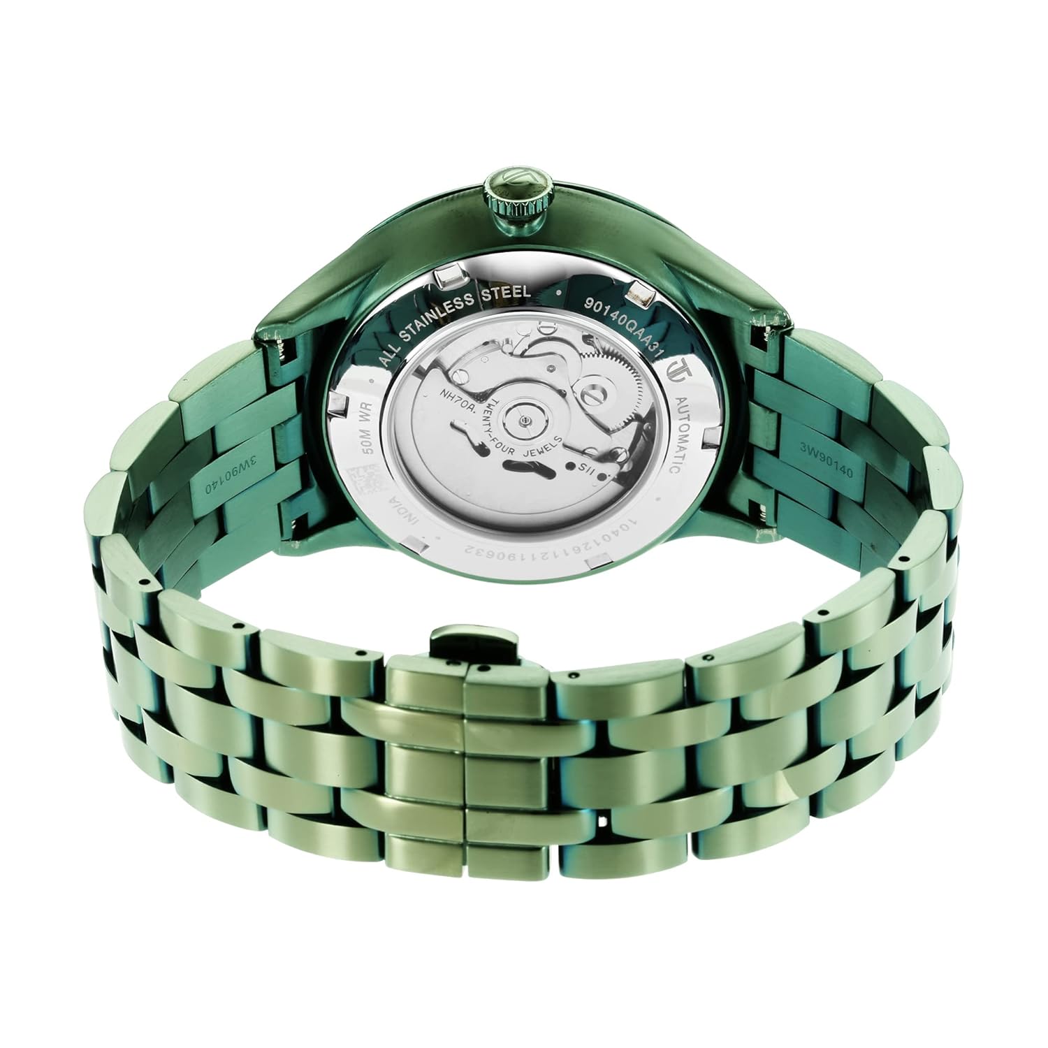 Titan Metal Mechanicals Black Dial Green Stainless Steel Strap Watch for Men