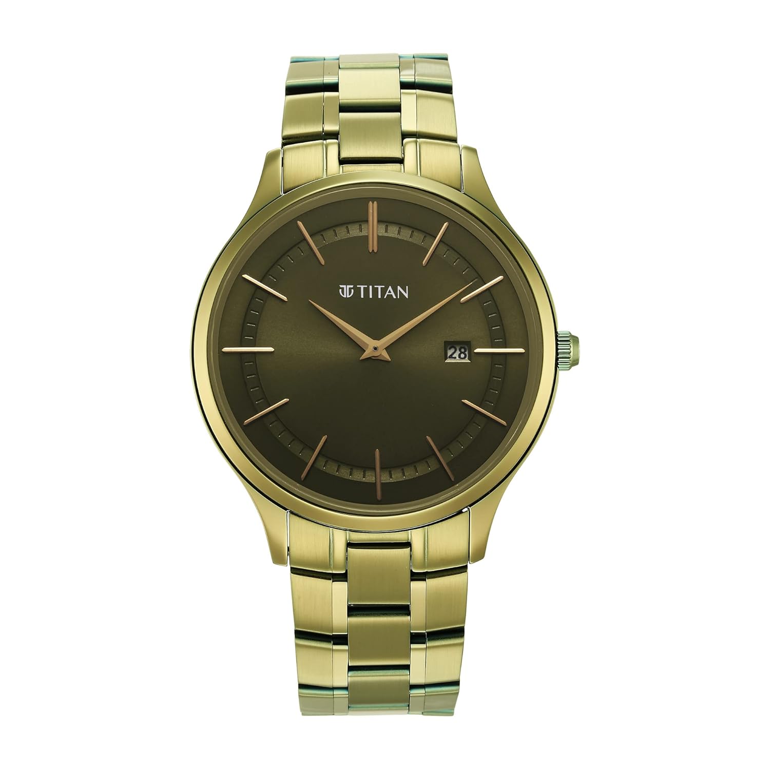 Titan Classique Slimline Green Dial Analog with Day and Date Stainless Steel Strap watch for Men