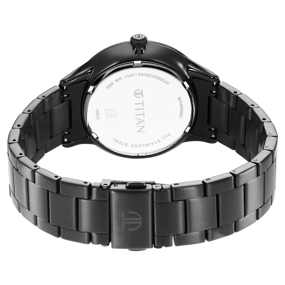Titan Black Dial World Time with Date Stainless Steel Strap watch for Men