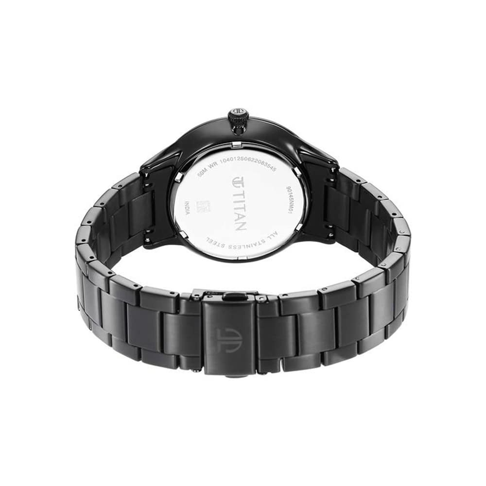 Titan Black Dial World Time with Date Stainless Steel Strap watch for Men