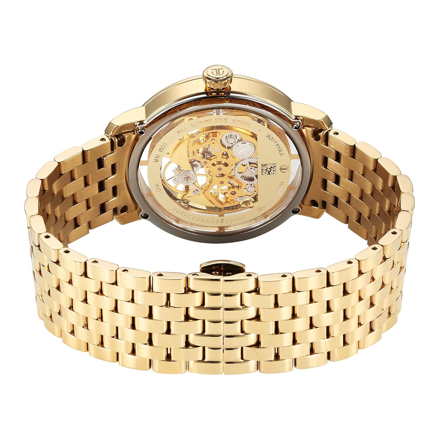 Titan Mechanical Slimline Golden Dial Golden Stainless Steel Strap watch for Men