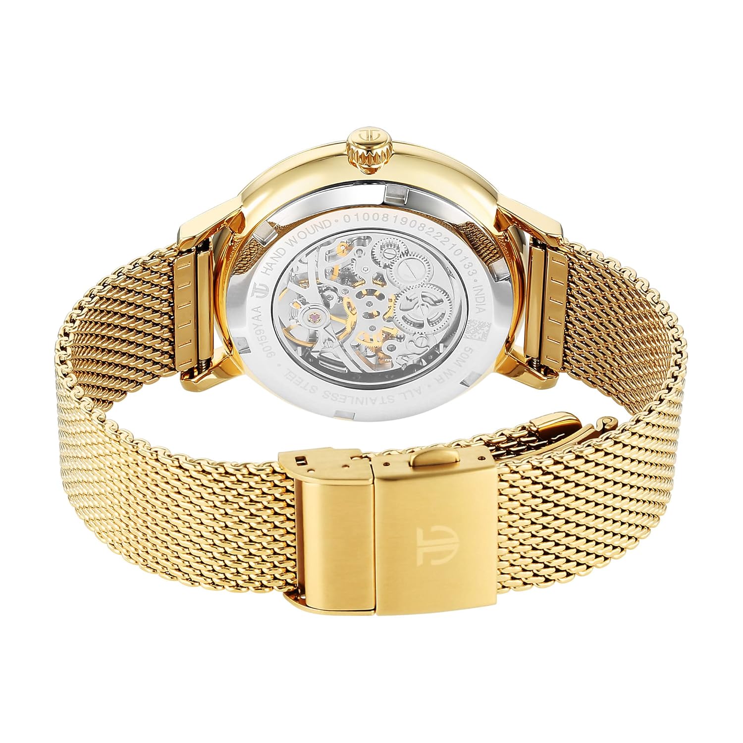 Titan Mechanical Slimline Green Dial Golden Mesh Strap watch for Men