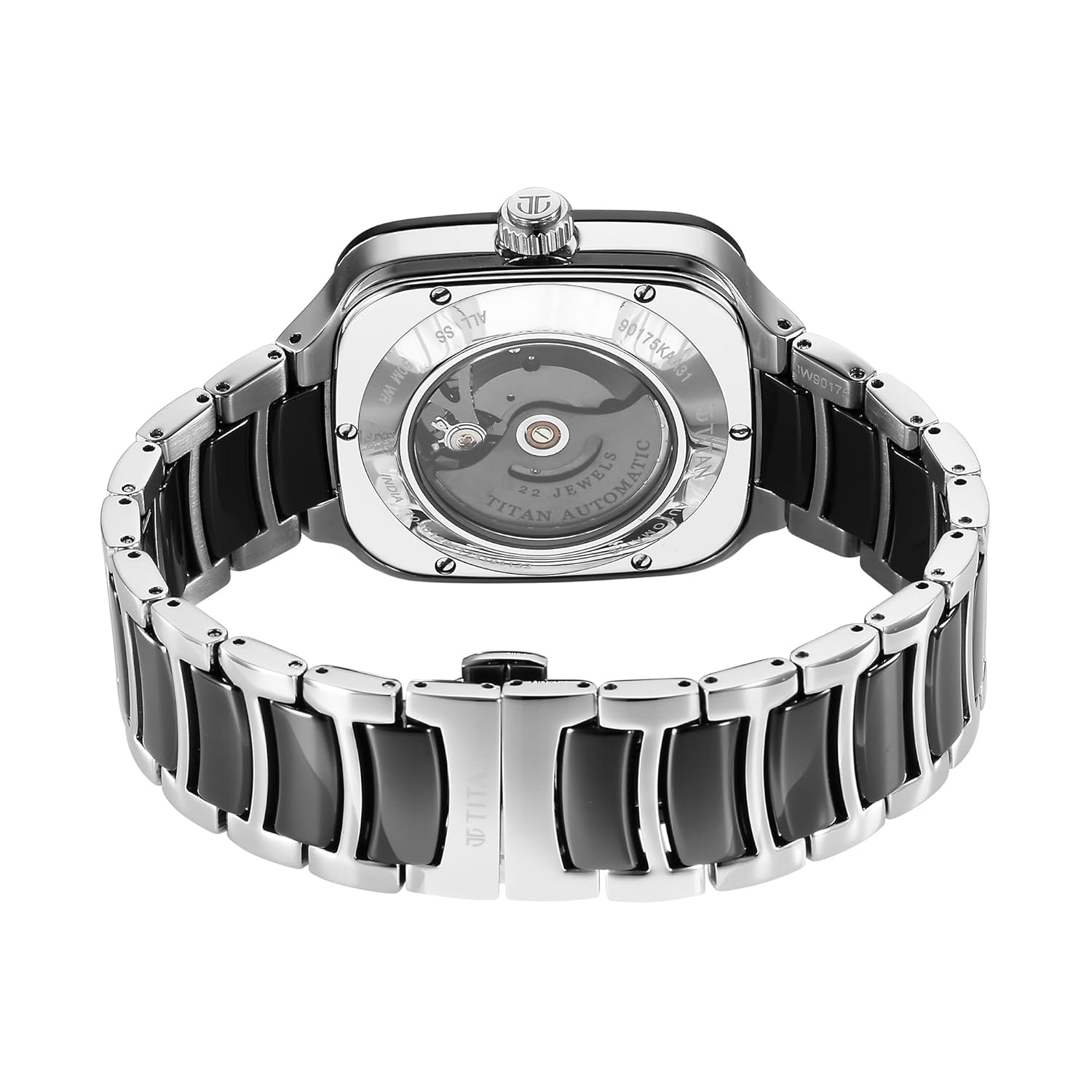 Titan Ceramic Fusion Automatic Square Black Dial Silver Dual-Toned Stainless Steel Bracelet Watch for Men