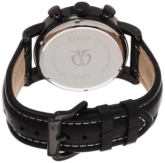 Titan Black Dial Black leather Strap Watch for Men