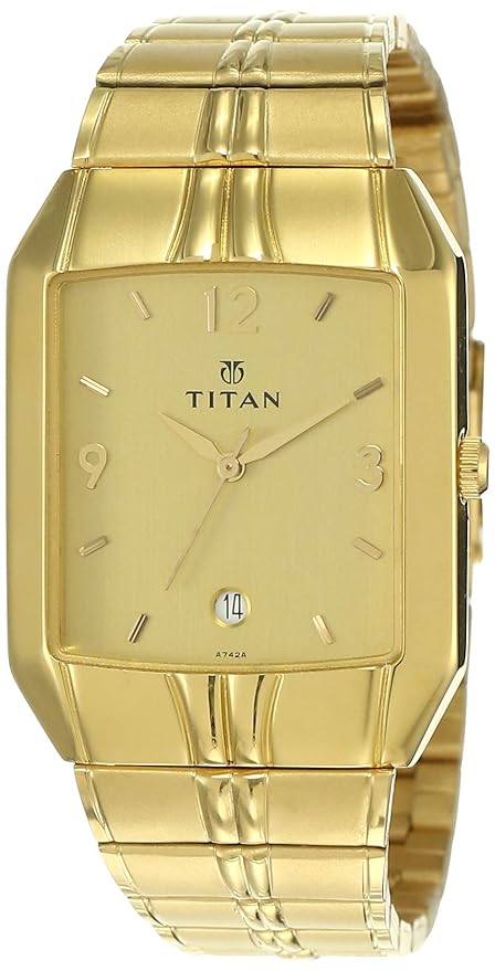 Titan Analog with Date Golden Dial Metal Strap watch for Men