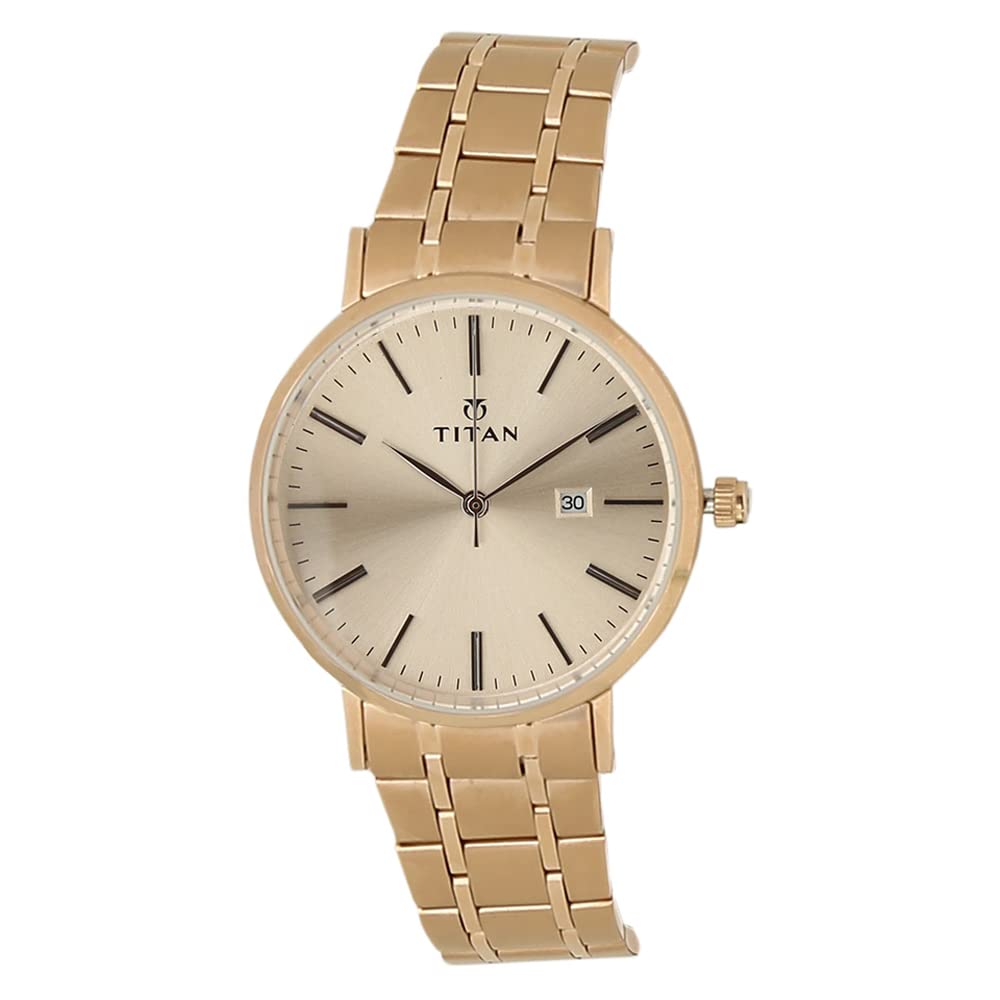 Titan Quartz Analog with Date Rose Gold Dial Stainless Steel Strap Watch for Couple