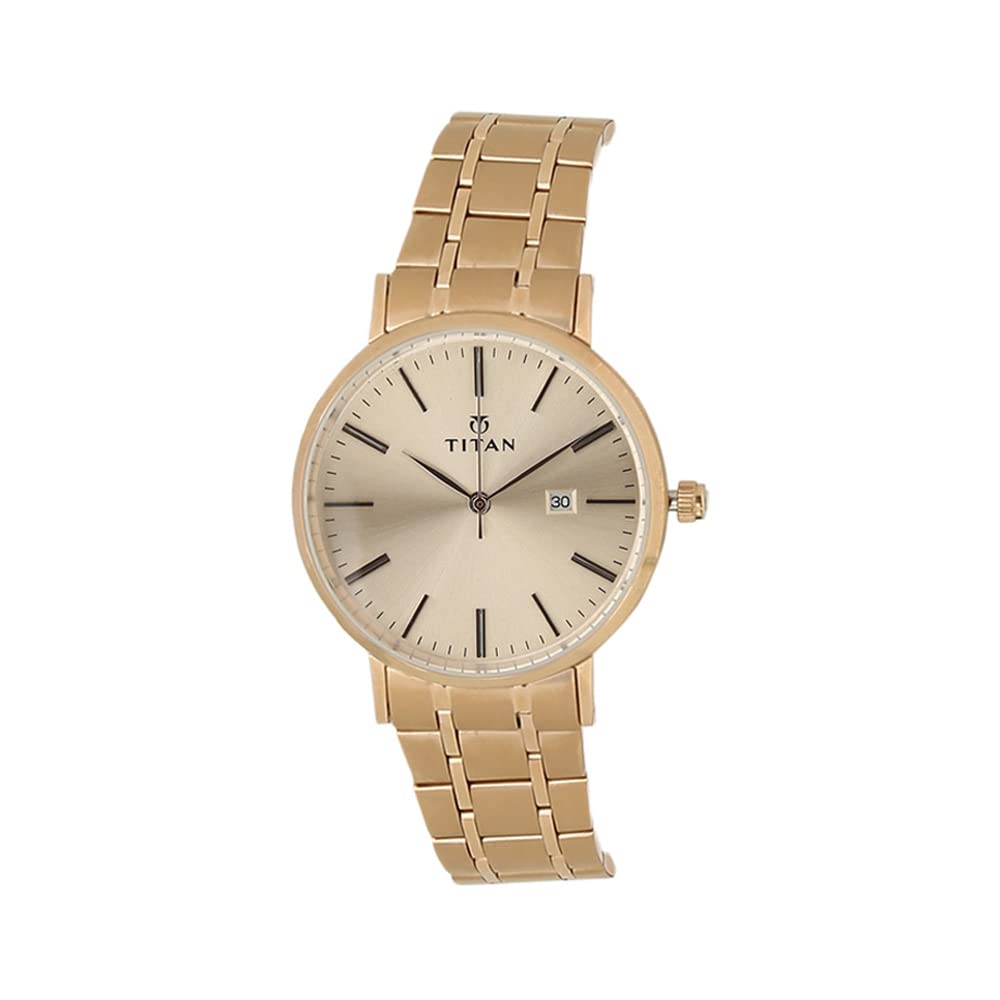 Titan Quartz Analog with Date Rose Gold Dial Stainless Steel Strap Watch for Couple
