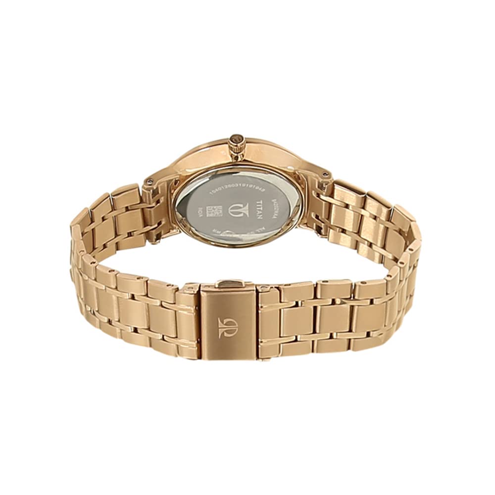 Titan Quartz Analog with Date Rose Gold Dial Stainless Steel Strap Watch for Couple