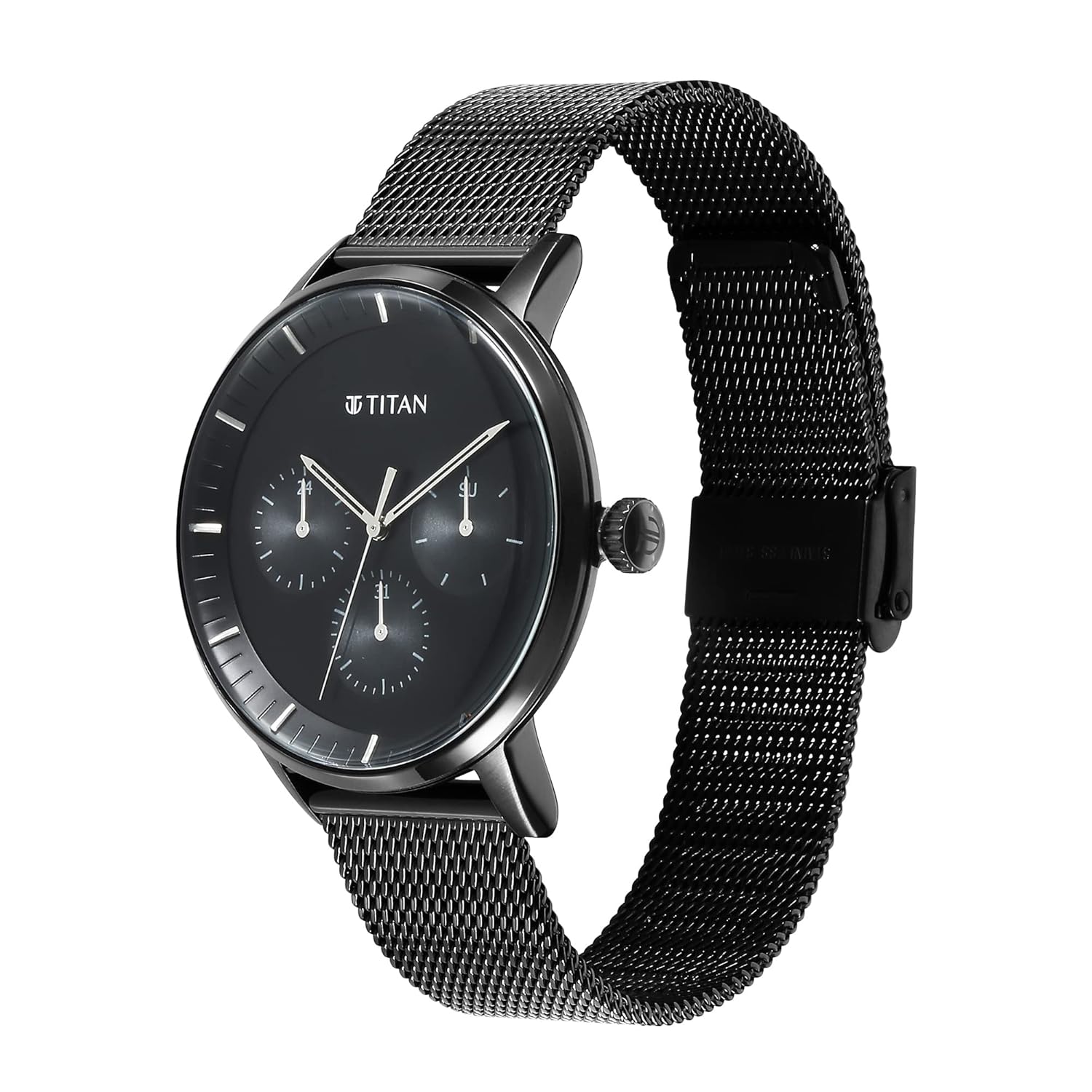Titan Modern Classics Black Dial Quartz Multifunction Stainless Steel Strap watch for Men