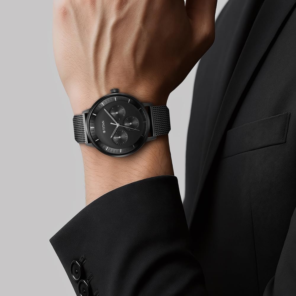 Titan Modern Classics Black Dial Quartz Multifunction Stainless Steel Strap watch for Men