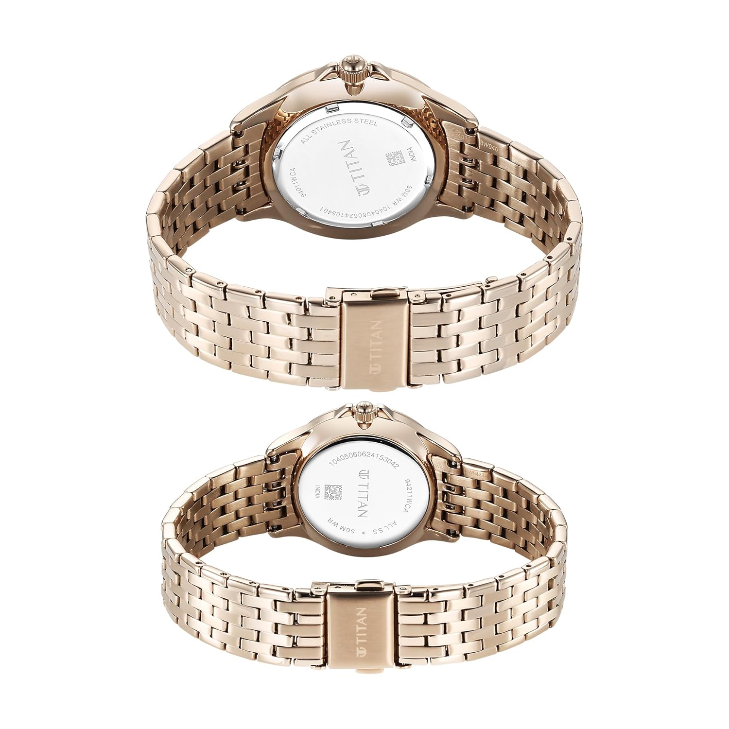 Titan Bandhan Quartz Analog with Date Silver Dial Rose Gold Stainless Steel Strap Watch For Couple