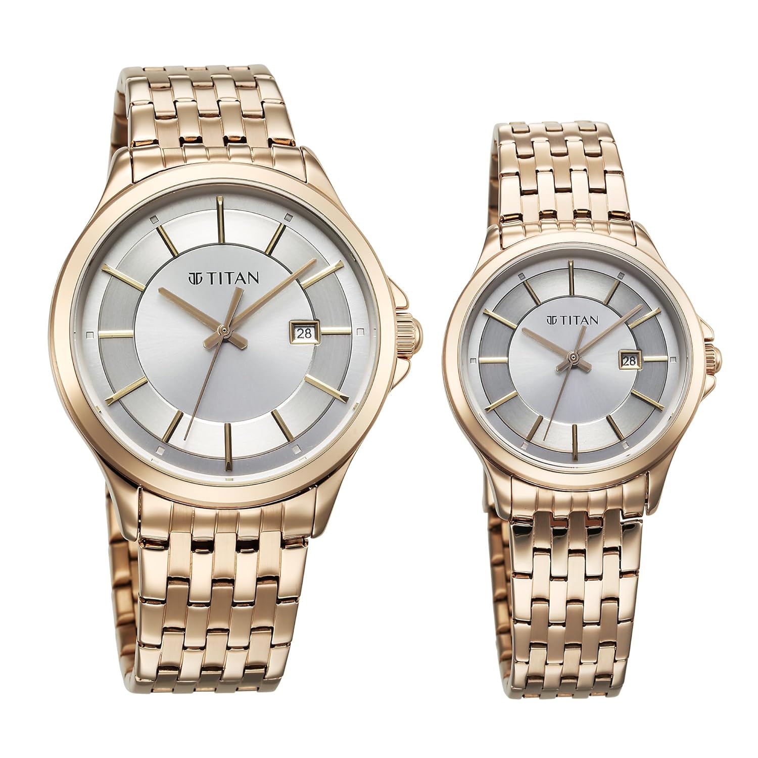 Titan Bandhan Quartz Analog with Date Silver Dial Rose Gold Stainless Steel Strap Watch For Couple