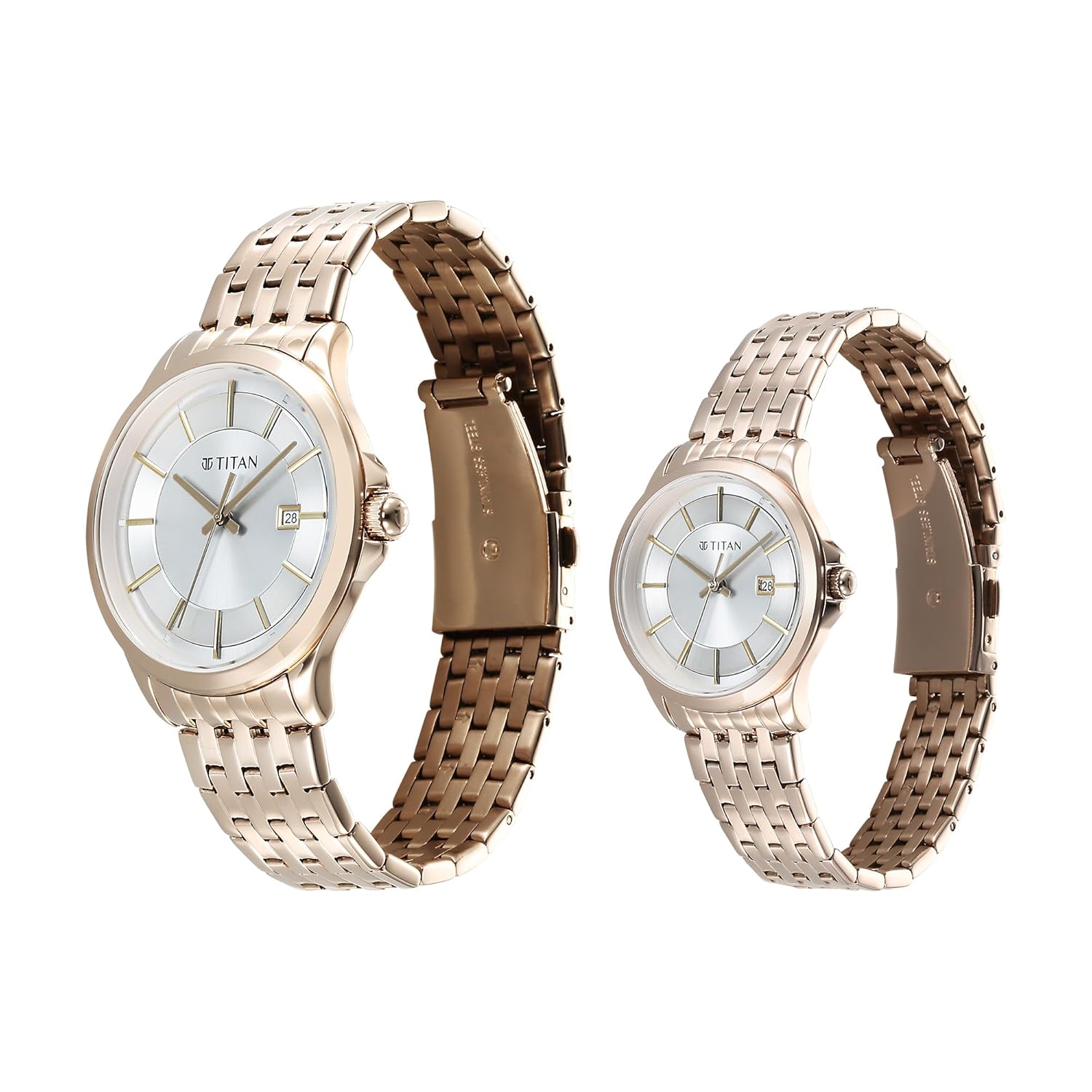 Titan Bandhan Quartz Analog with Date Silver Dial Rose Gold Stainless Steel Strap Watch For Couple