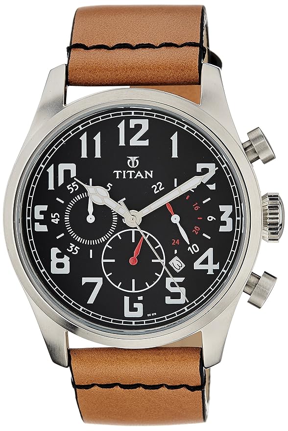 Titan Chronograph Black Dial Quartz Leather Strap watch for Men