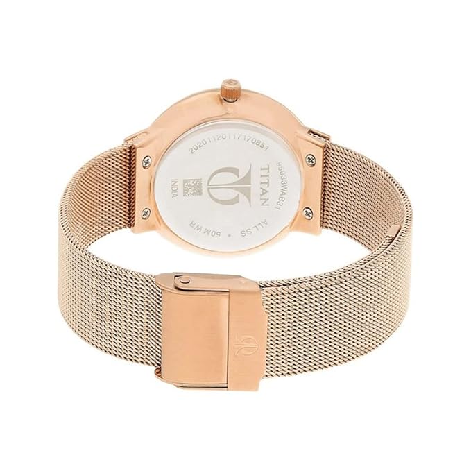 Titan Quartz Analog Rose Gold Dial Stainless Steel Strap Watch for Women